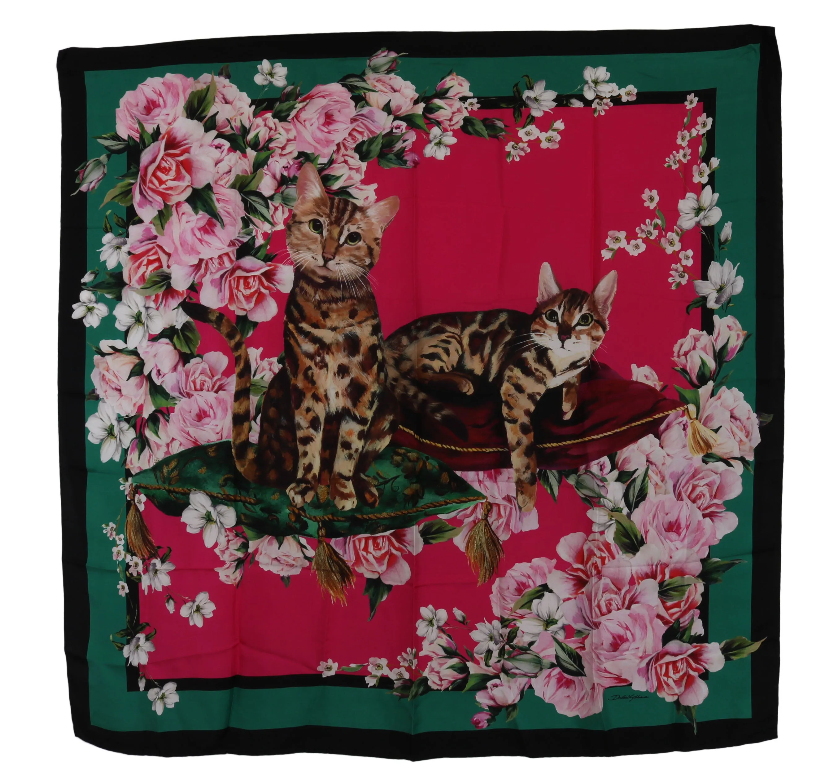 Multicolor Floral Bengal Cat Silk Shawl Wrap Scarf