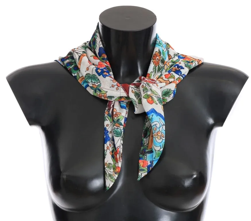 Multicolor Majolica Floral Silk Scarf