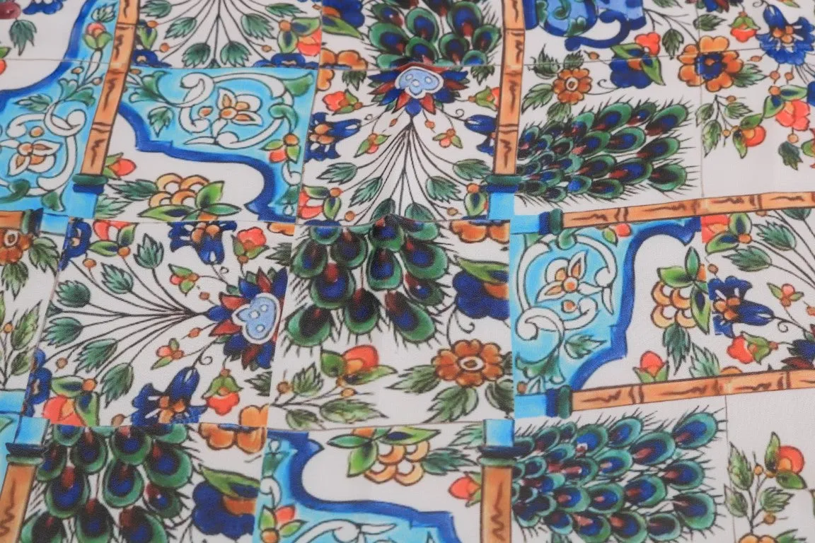 Multicolor Majolica Floral Silk Scarf