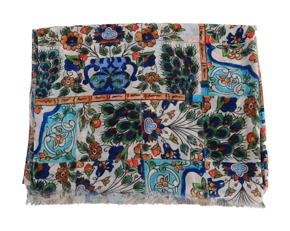 Multicolor Majolica Print Silk Scarf