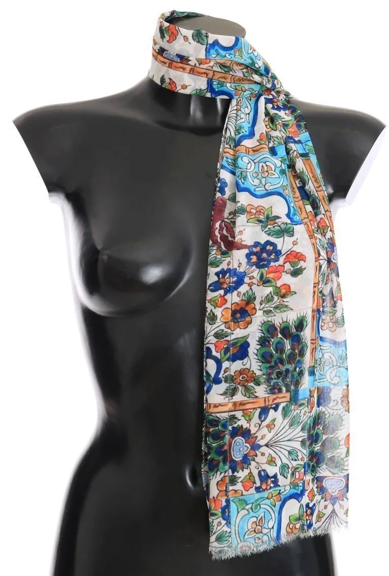 Multicolor Majolica Print Silk Scarf