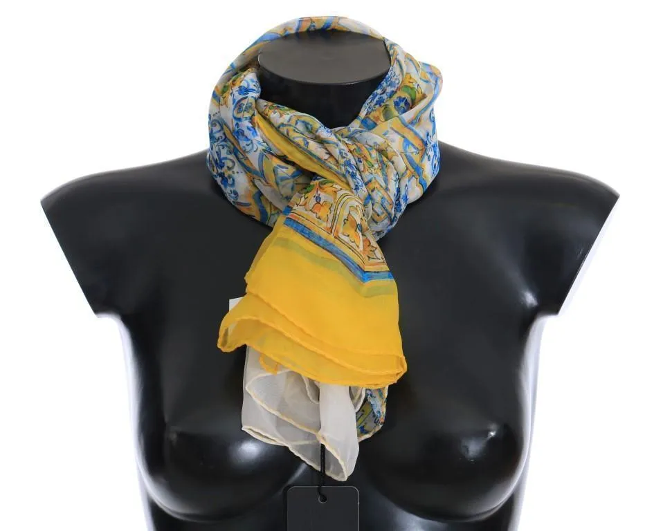 Multicolor Majolica Print Silk Scarf