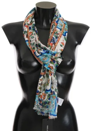 Multicolor Majolica Print Silk Scarf
