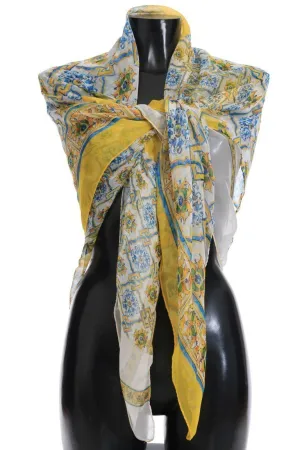 Multicolor Majolica Print Silk Scarf