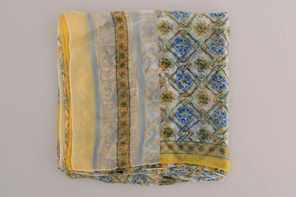 Multicolor Majolica Print Silk Scarf