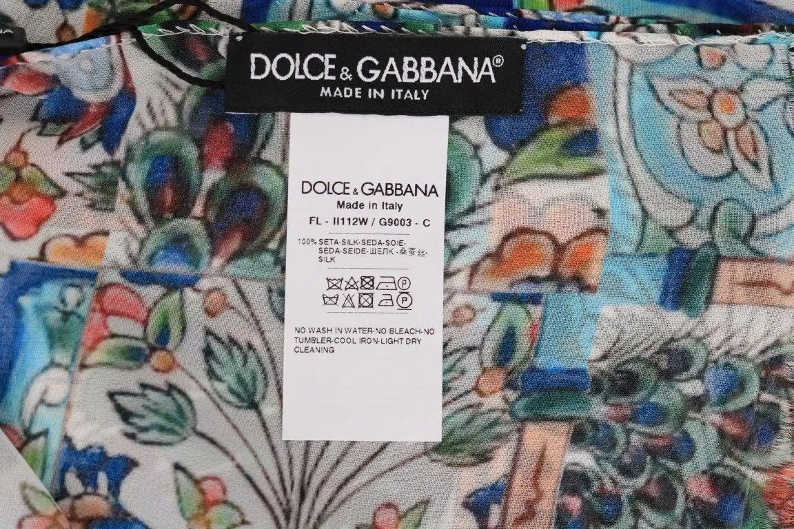 Multicolor Majolica Print Silk Scarf