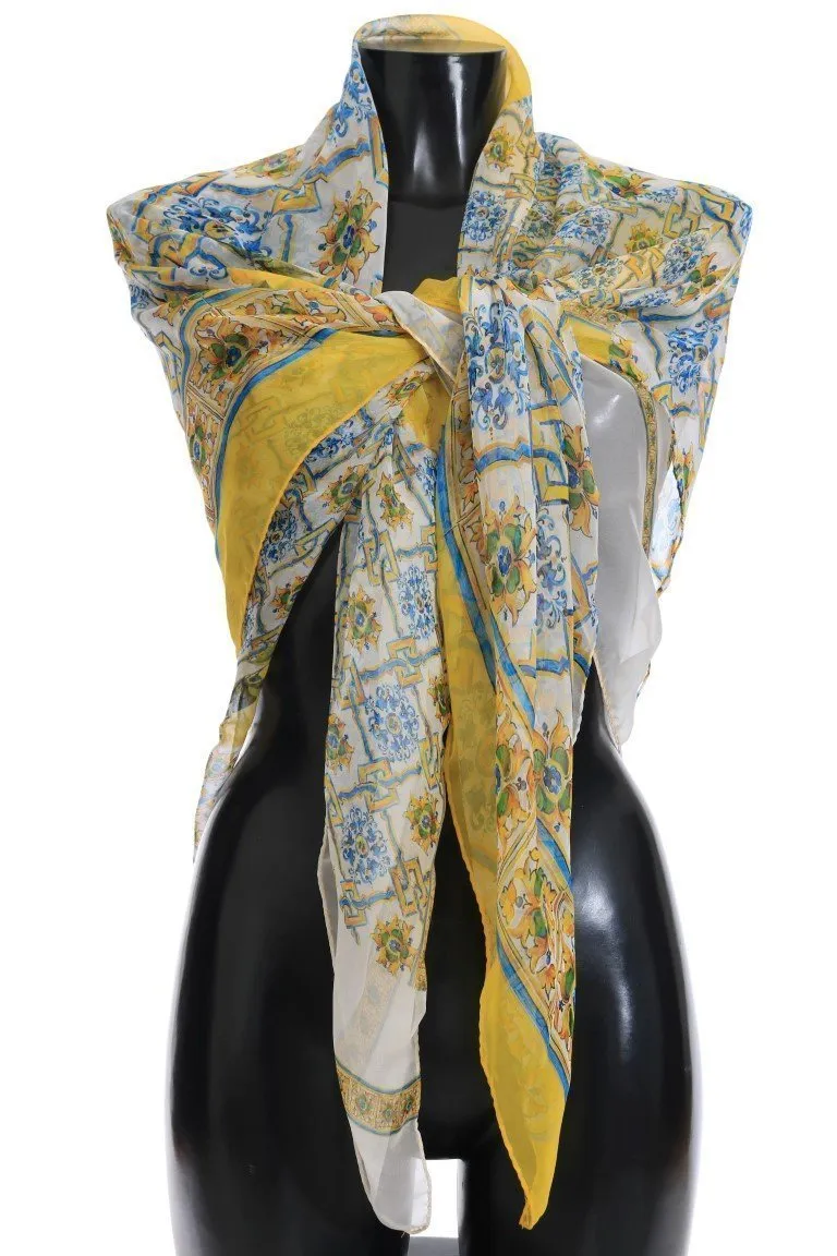 Multicolor Majolica Print Silk Scarf