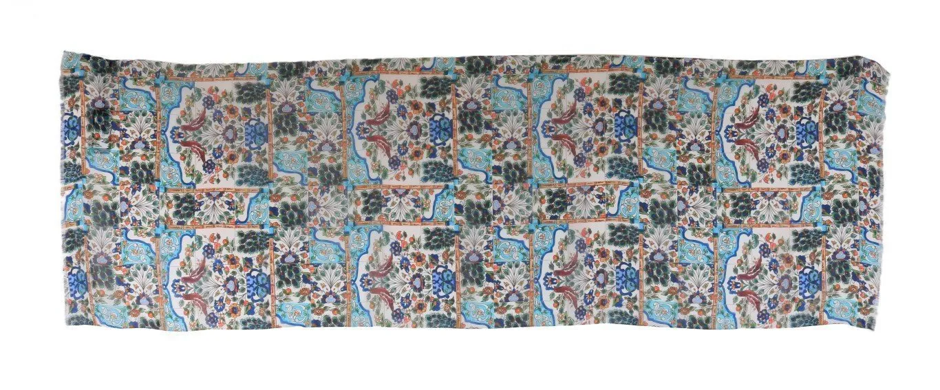 Multicolor Majolica Print Silk Scarf