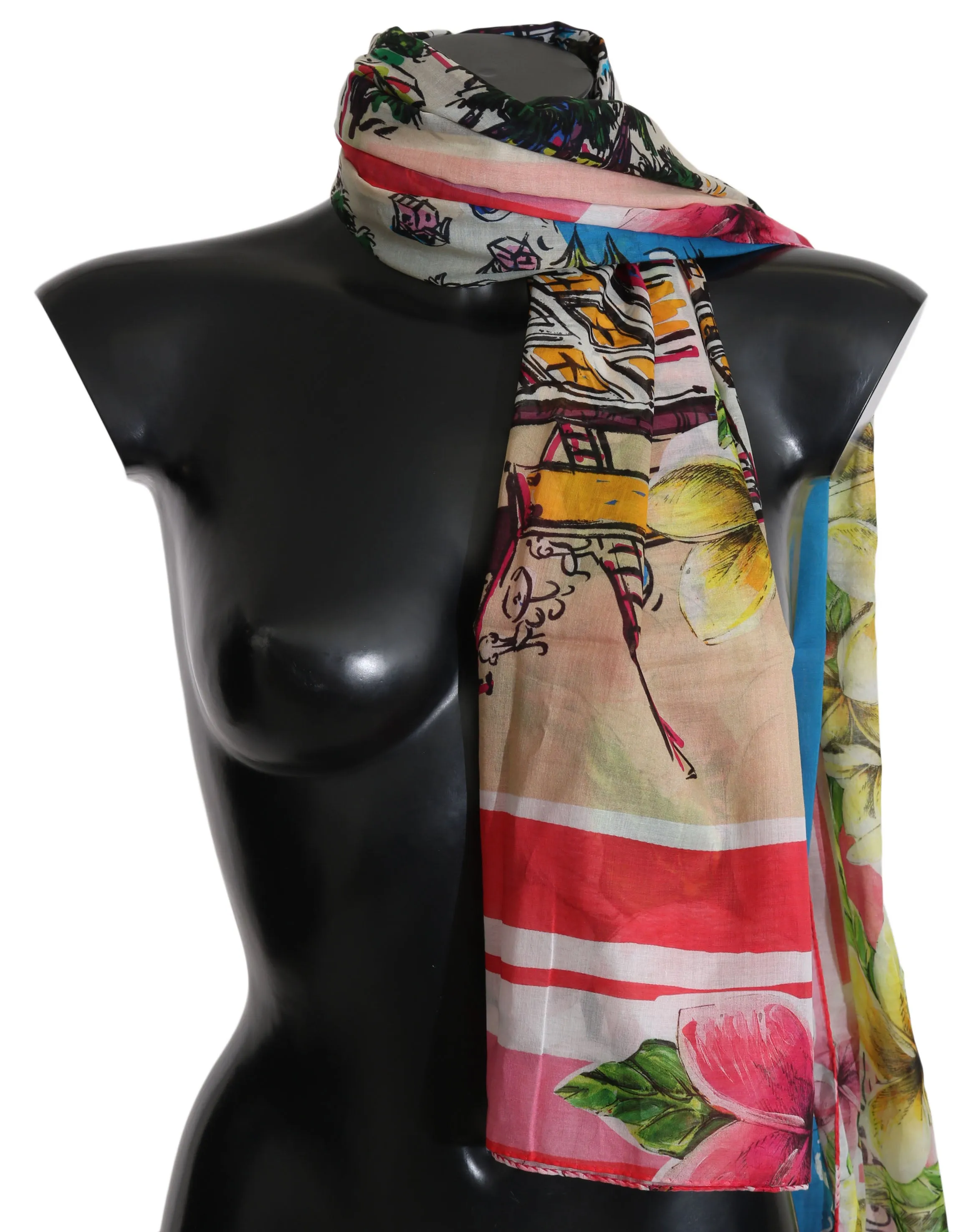 Multicolor MIAMI USA Print Cotton Scarf