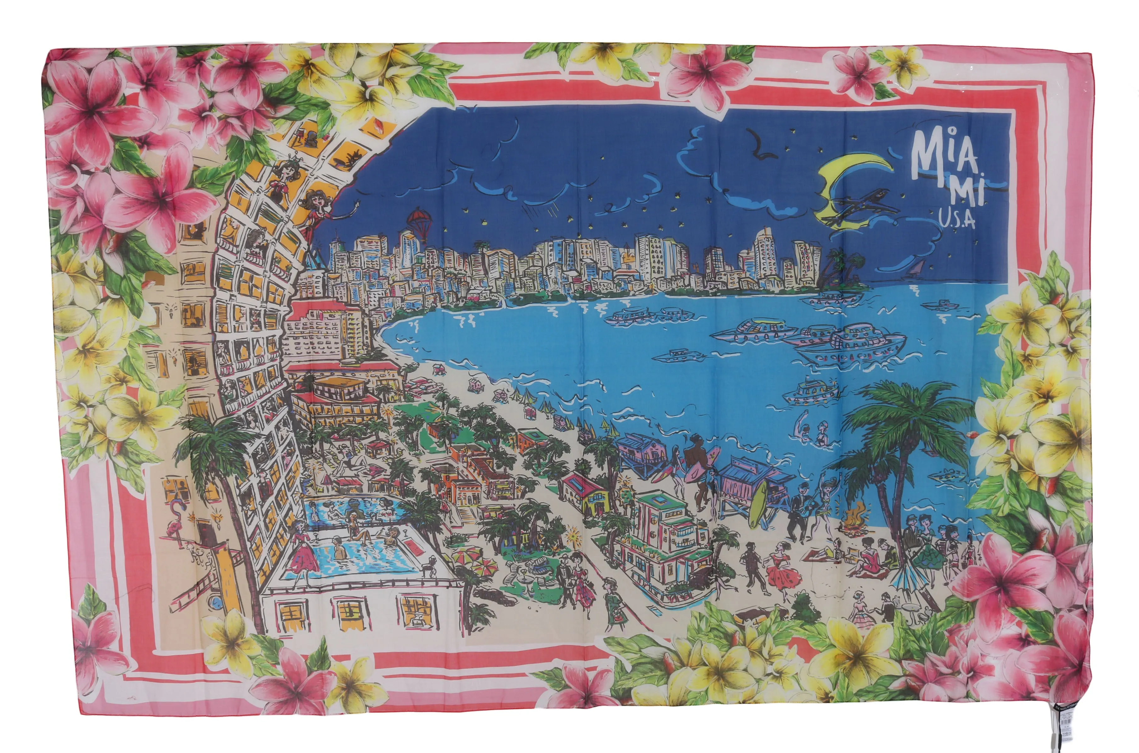 Multicolor MIAMI USA Print Cotton Scarf