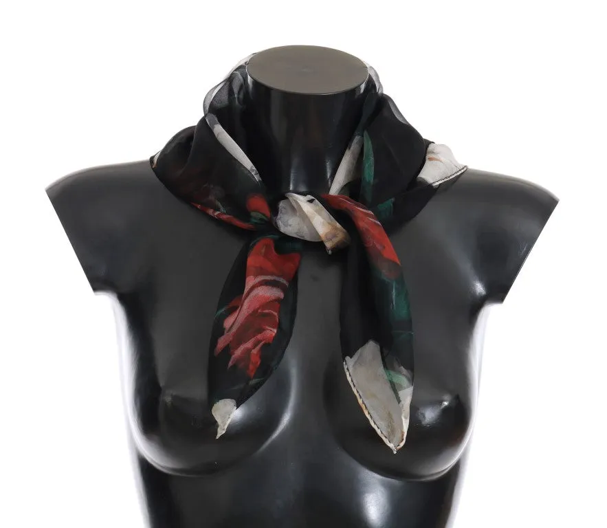 Multicolor Roses Floral Silk Scarf