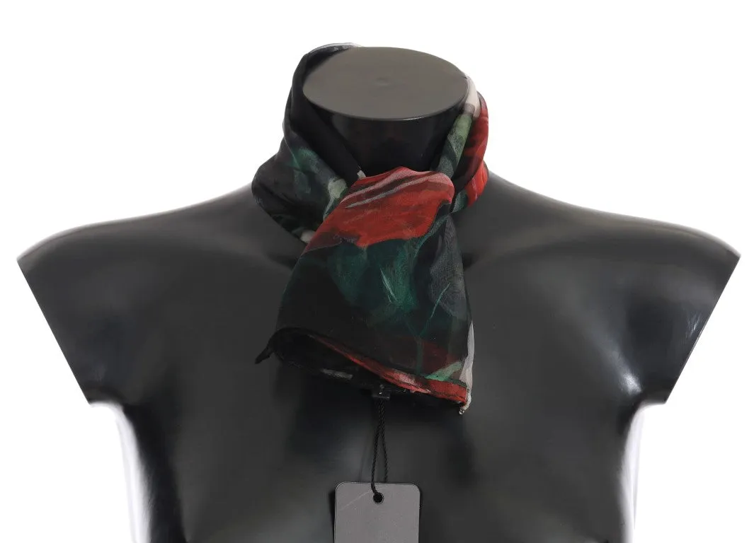 Multicolor Roses Floral Silk Scarf