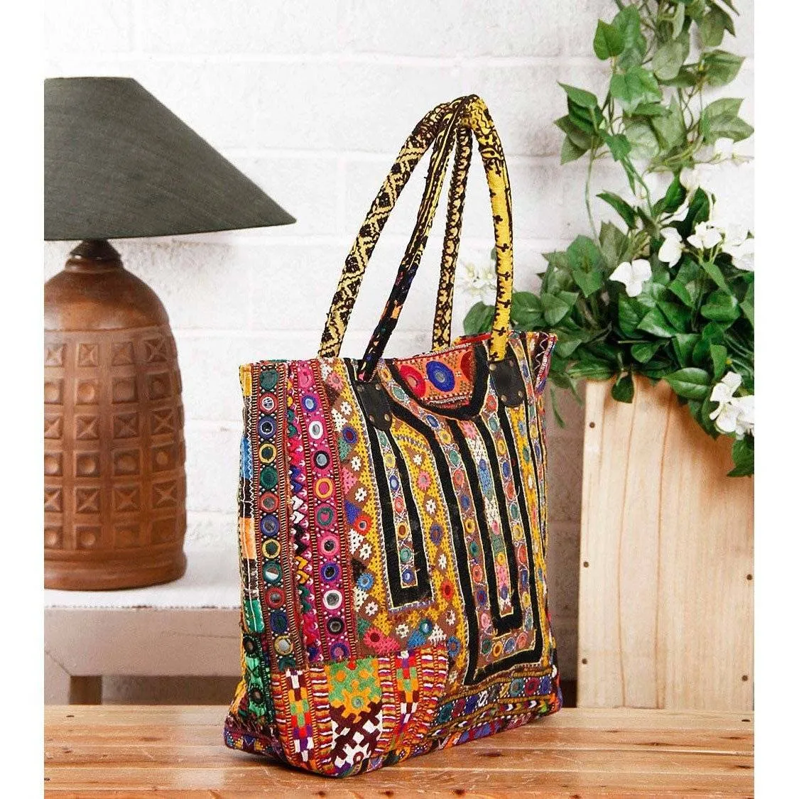 Multicoloured Embroidered Afghani Bag (100000052926)