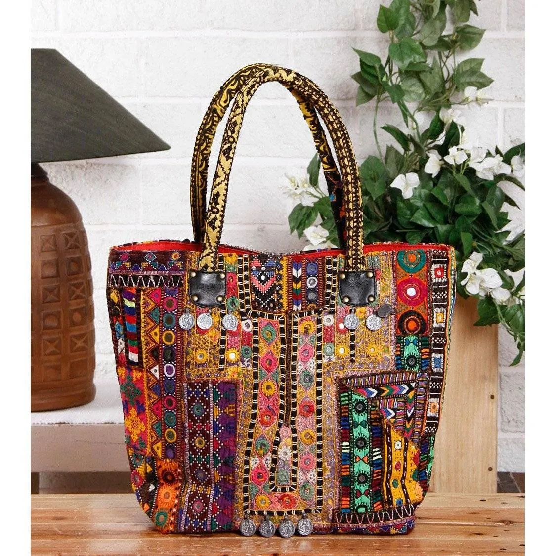 Multicoloured Embroidered Afghani Bag (100000052926)