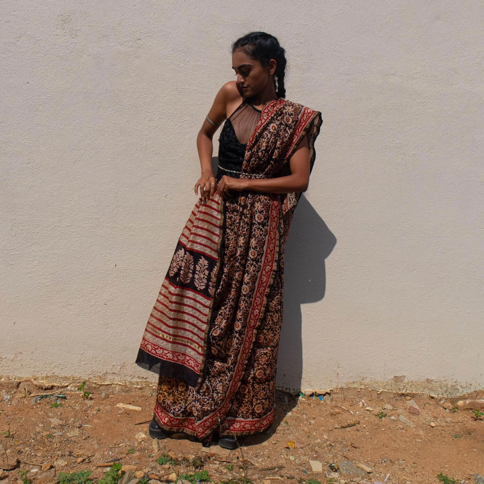 Natural dyed Bagru saree - Roheda- Floral Syahi Begar