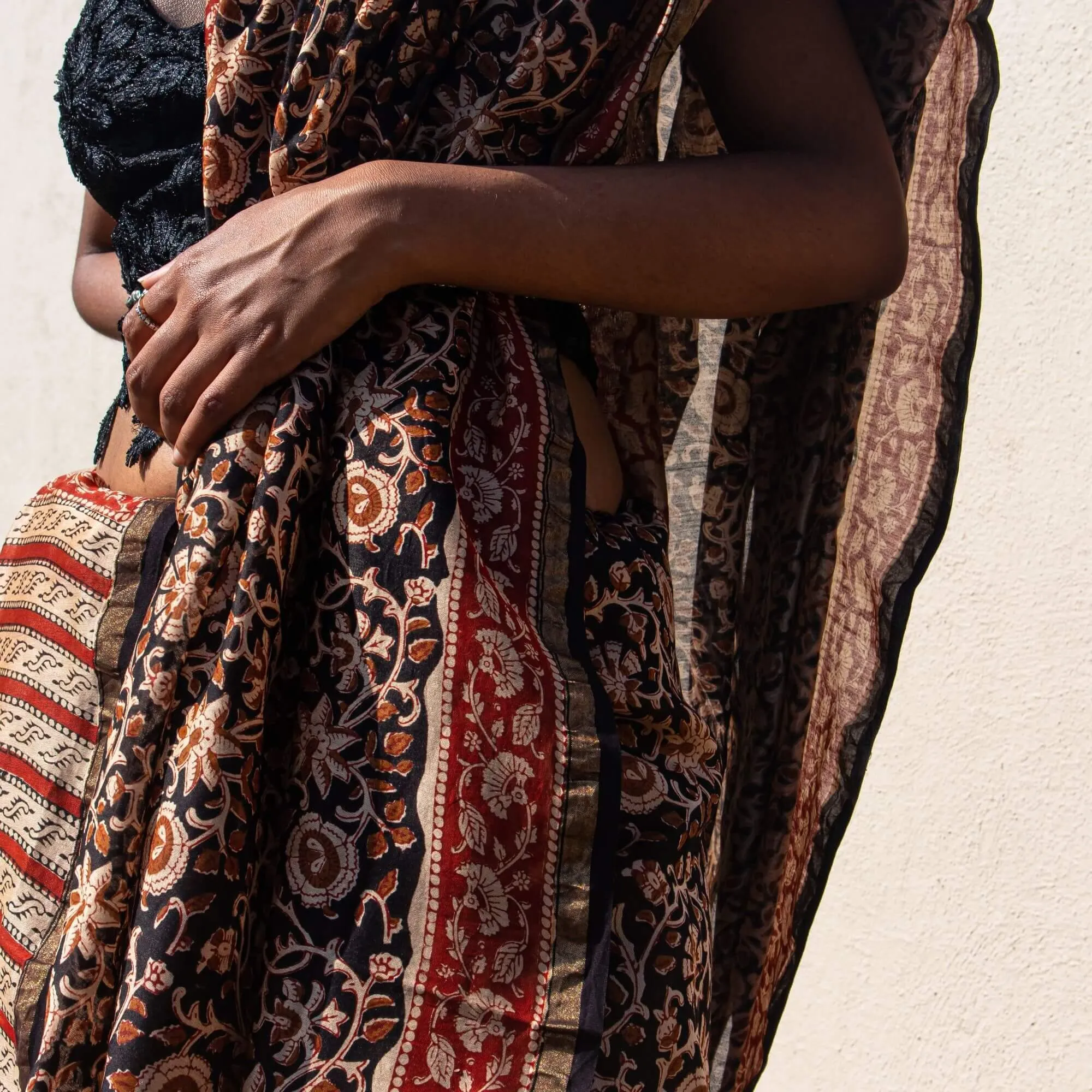 Natural dyed Bagru saree - Roheda- Floral Syahi Begar
