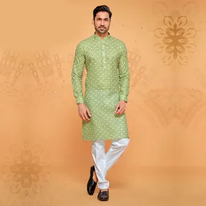 Nature Green Printed Cotton Kurta