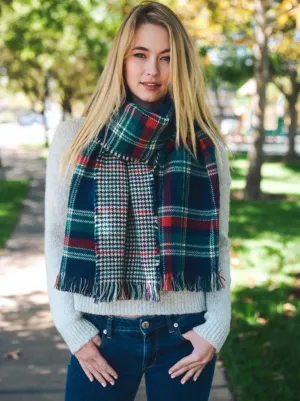 Navy Blue & Green Classic Blanket Scarf