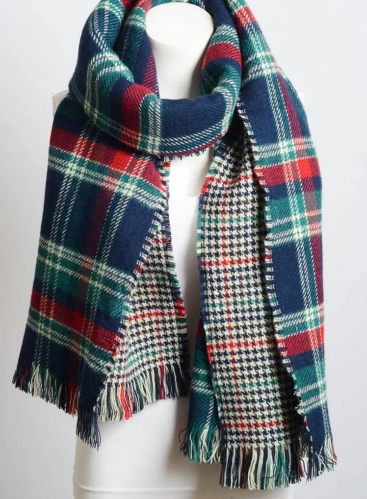 Navy Blue & Green Classic Blanket Scarf