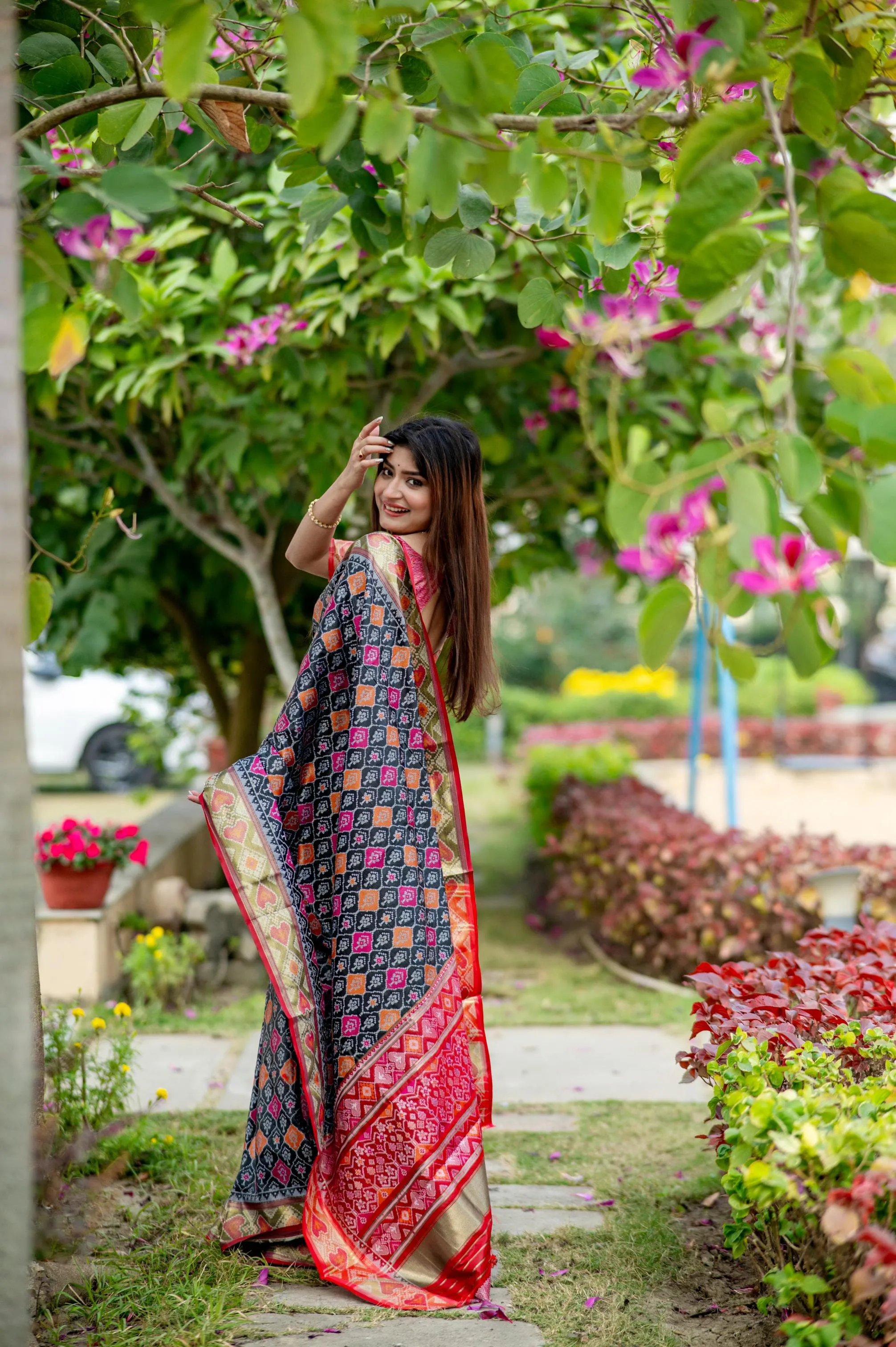 Navy Blue Soft Banarasi Patola Silk Saree