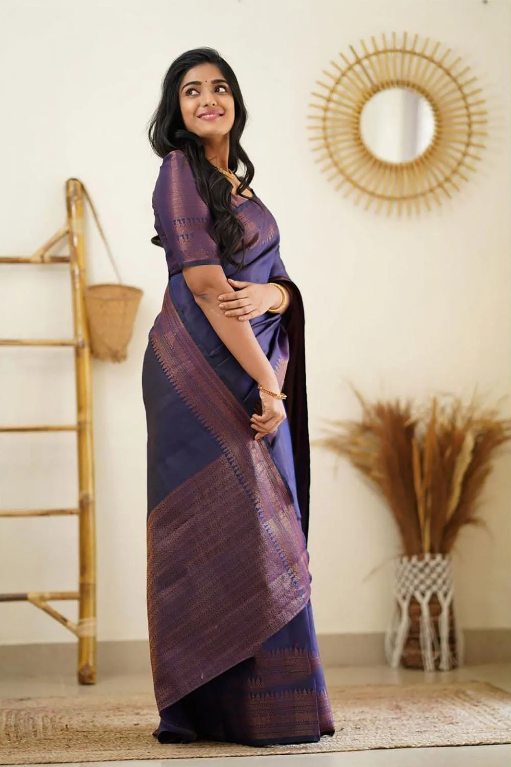 Navy Blue Soft Silk Saree With Zari Weaving Work