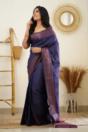 Navy Blue Soft Silk Saree With Zari Weaving Work