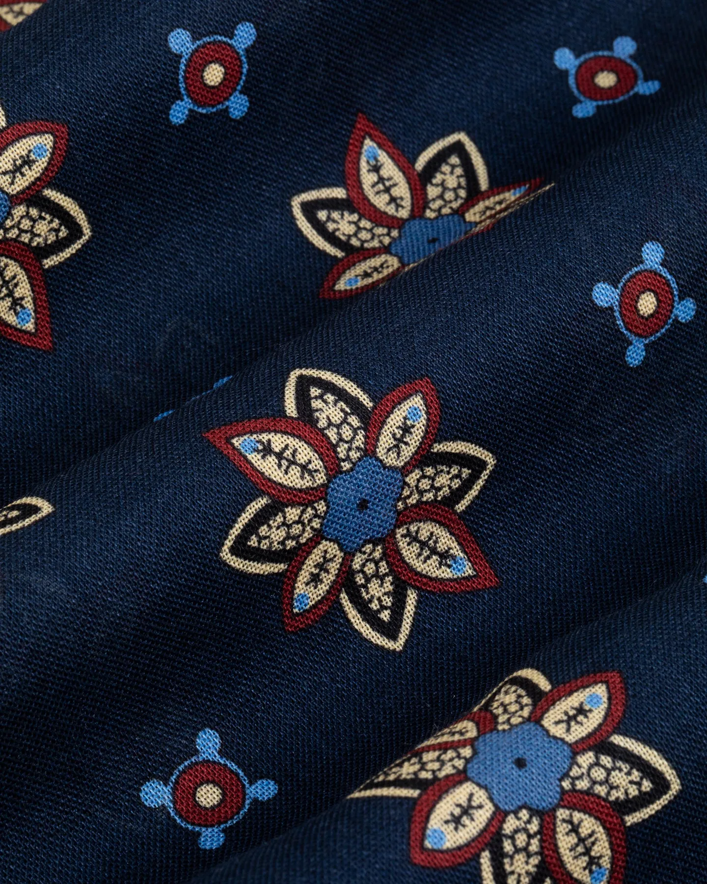 Navy Floral Print Wool Silk Scarf