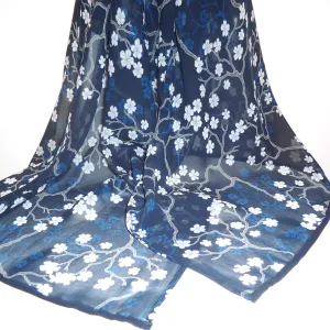 Navy with White Blossoms Scarf