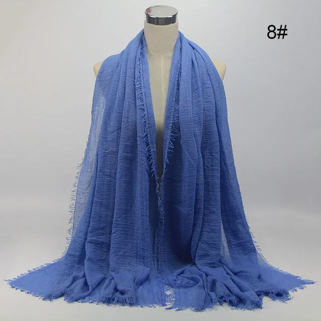 New 56 Solid Colors Cotton Crinkle Hijab Scarf Women Plain Wrinkle Head Hair Hijab Scarves for Ladies Neckerchief