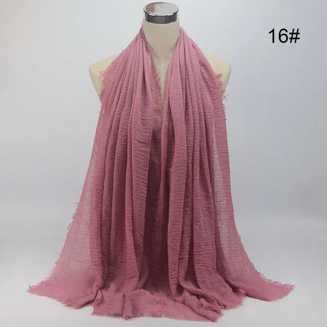 New 56 Solid Colors Cotton Crinkle Hijab Scarf Women Plain Wrinkle Head Hair Hijab Scarves for Ladies Neckerchief