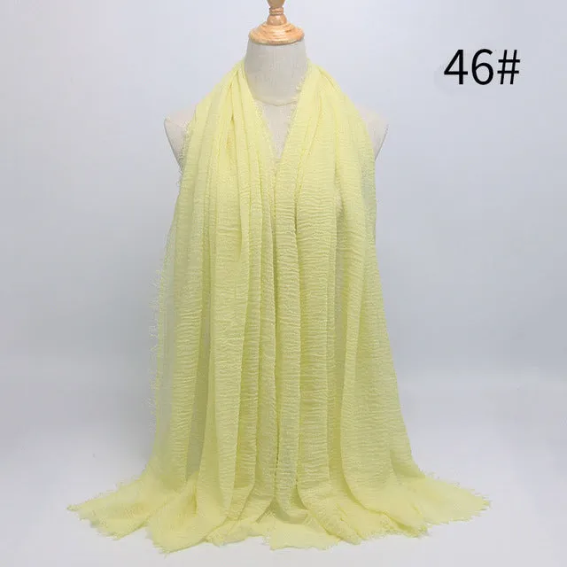 New 56 Solid Colors Cotton Crinkle Hijab Scarf Women Plain Wrinkle Head Hair Hijab Scarves for Ladies Neckerchief