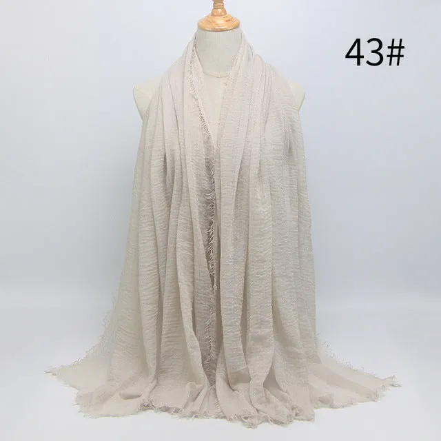 New 56 Solid Colors Cotton Crinkle Hijab Scarf Women Plain Wrinkle Head Hair Hijab Scarves for Ladies Neckerchief