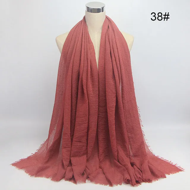 New 56 Solid Colors Cotton Crinkle Hijab Scarf Women Plain Wrinkle Head Hair Hijab Scarves for Ladies Neckerchief