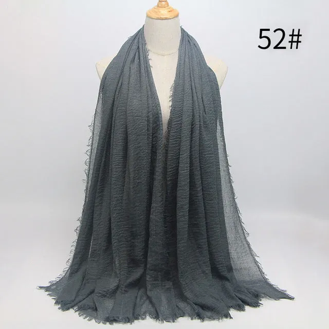 New 56 Solid Colors Cotton Crinkle Hijab Scarf Women Plain Wrinkle Head Hair Hijab Scarves for Ladies Neckerchief