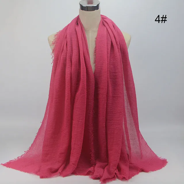 New 56 Solid Colors Cotton Crinkle Hijab Scarf Women Plain Wrinkle Head Hair Hijab Scarves for Ladies Neckerchief