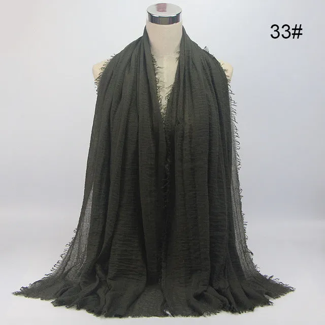 New 56 Solid Colors Cotton Crinkle Hijab Scarf Women Plain Wrinkle Head Hair Hijab Scarves for Ladies Neckerchief