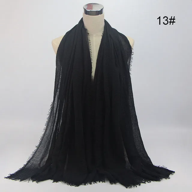 New 56 Solid Colors Cotton Crinkle Hijab Scarf Women Plain Wrinkle Head Hair Hijab Scarves for Ladies Neckerchief