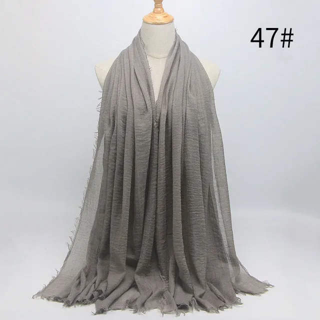 New 56 Solid Colors Cotton Crinkle Hijab Scarf Women Plain Wrinkle Head Hair Hijab Scarves for Ladies Neckerchief