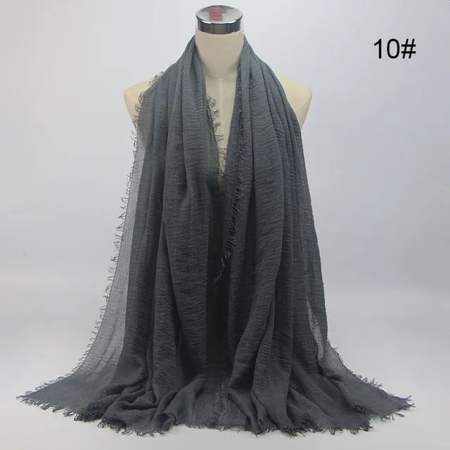 New 56 Solid Colors Cotton Crinkle Hijab Scarf Women Plain Wrinkle Head Hair Hijab Scarves for Ladies Neckerchief