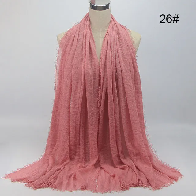 New 56 Solid Colors Cotton Crinkle Hijab Scarf Women Plain Wrinkle Head Hair Hijab Scarves for Ladies Neckerchief