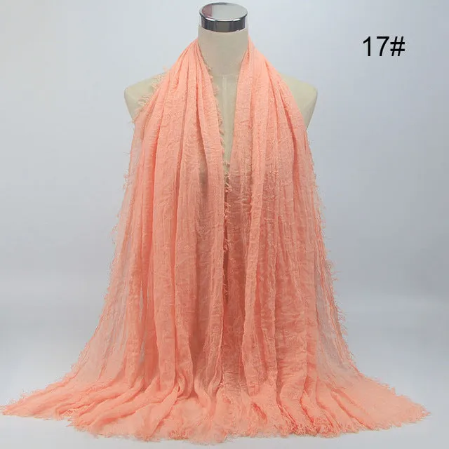 New 56 Solid Colors Cotton Crinkle Hijab Scarf Women Plain Wrinkle Head Hair Hijab Scarves for Ladies Neckerchief