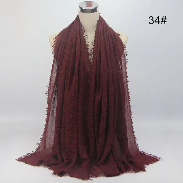 New 56 Solid Colors Cotton Crinkle Hijab Scarf Women Plain Wrinkle Head Hair Hijab Scarves for Ladies Neckerchief