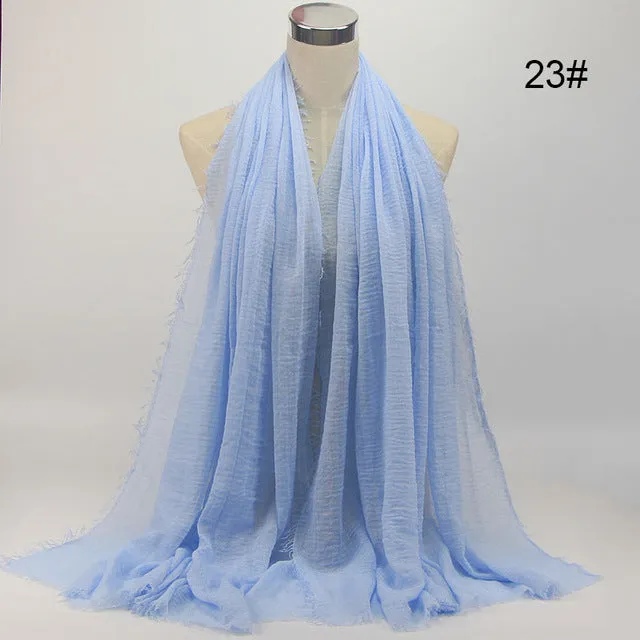 New 56 Solid Colors Cotton Crinkle Hijab Scarf Women Plain Wrinkle Head Hair Hijab Scarves for Ladies Neckerchief