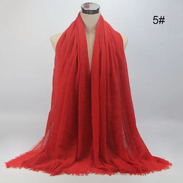 New 56 Solid Colors Cotton Crinkle Hijab Scarf Women Plain Wrinkle Head Hair Hijab Scarves for Ladies Neckerchief