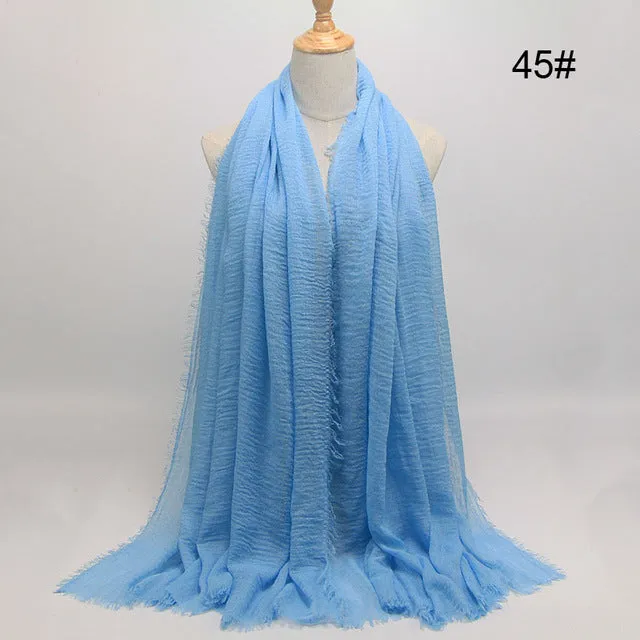 New 56 Solid Colors Cotton Crinkle Hijab Scarf Women Plain Wrinkle Head Hair Hijab Scarves for Ladies Neckerchief