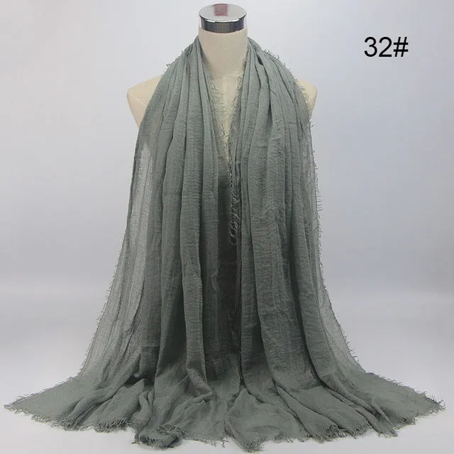 New 56 Solid Colors Cotton Crinkle Hijab Scarf Women Plain Wrinkle Head Hair Hijab Scarves for Ladies Neckerchief