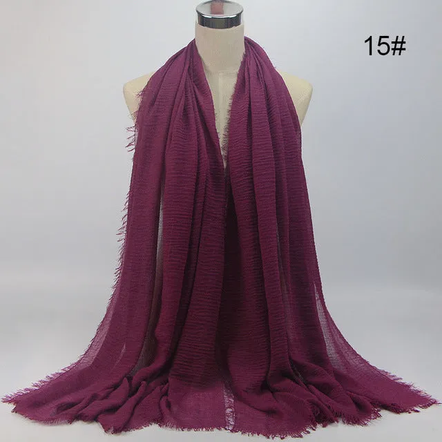 New 56 Solid Colors Cotton Crinkle Hijab Scarf Women Plain Wrinkle Head Hair Hijab Scarves for Ladies Neckerchief