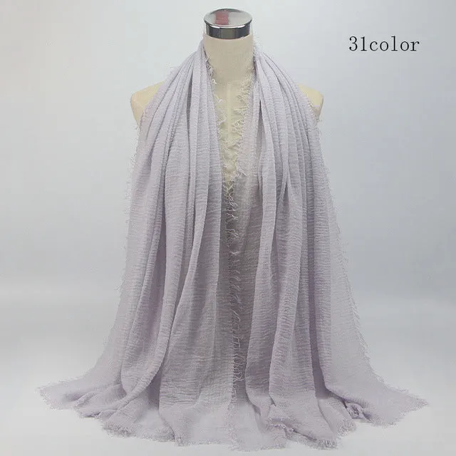 New 56 Solid Colors Cotton Crinkle Hijab Scarf Women Plain Wrinkle Head Hair Hijab Scarves for Ladies Neckerchief