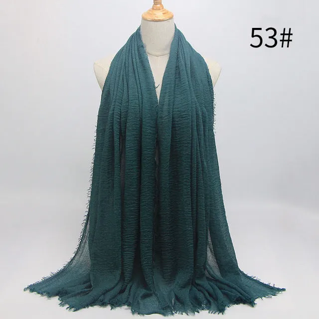 New 56 Solid Colors Cotton Crinkle Hijab Scarf Women Plain Wrinkle Head Hair Hijab Scarves for Ladies Neckerchief