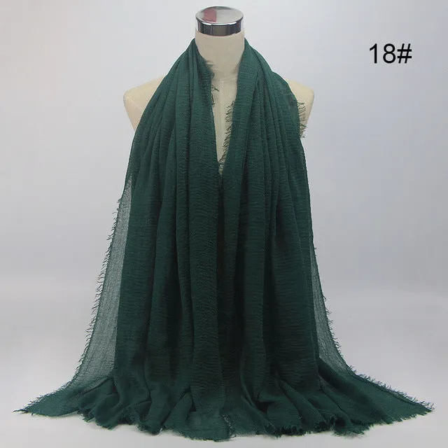 New 56 Solid Colors Cotton Crinkle Hijab Scarf Women Plain Wrinkle Head Hair Hijab Scarves for Ladies Neckerchief
